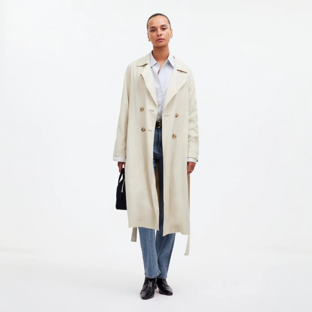 Madewell Belted Trench Coat in Drapey Twill Size Medium NWT